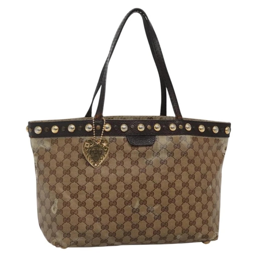 Gucci Gg Crystal Tote Bag Coated Canvas Beige Gold 207291 Auth 139548